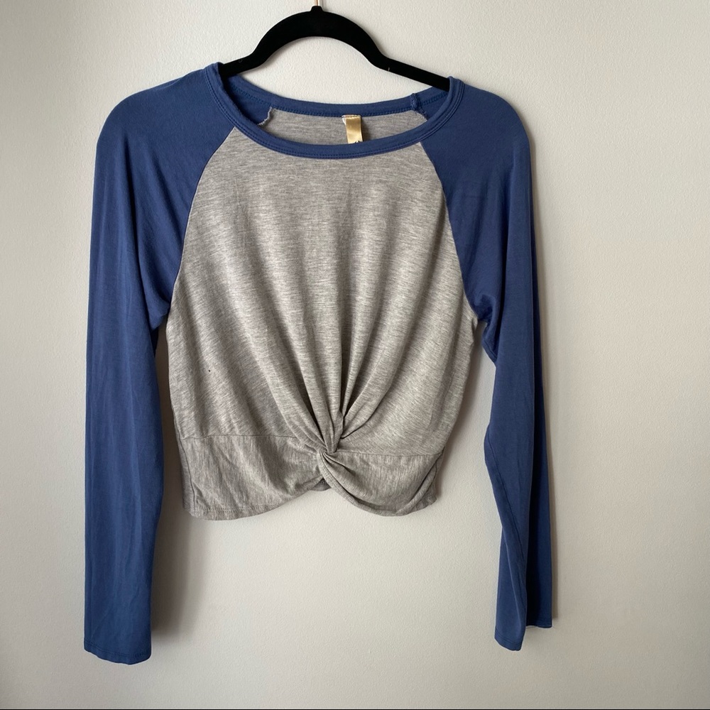 Blue and gray long sleeve cropped top size M